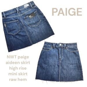 Paige aideen skirt high rise mini skirt raw hem Dark Wash Women's 27 NWT